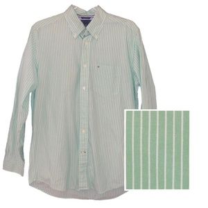 TOMMY HILFIGER Green Striped Dress Shirt Small